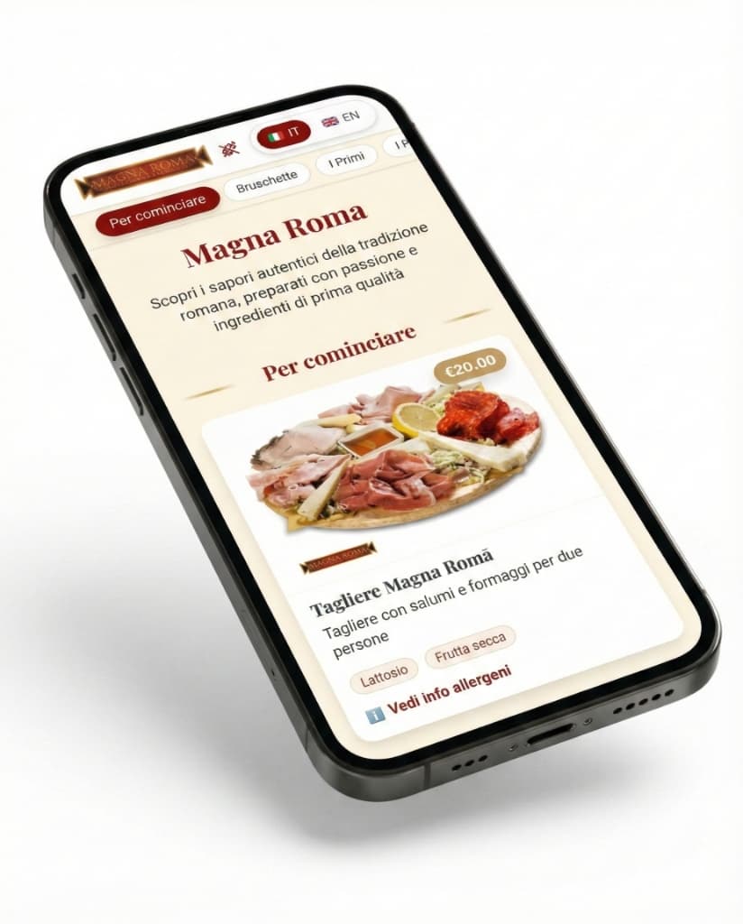 Preview of the digital menu on a smartphone